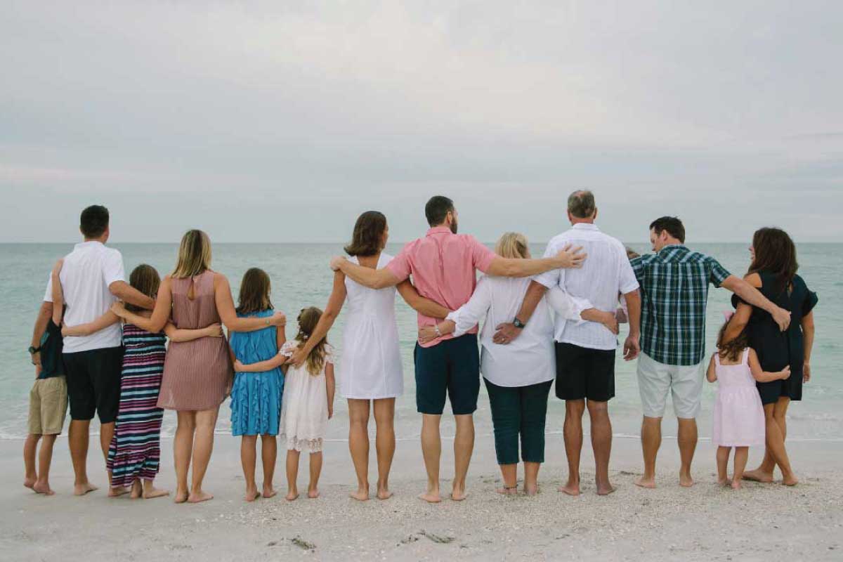 Multigenerational family on the beach.